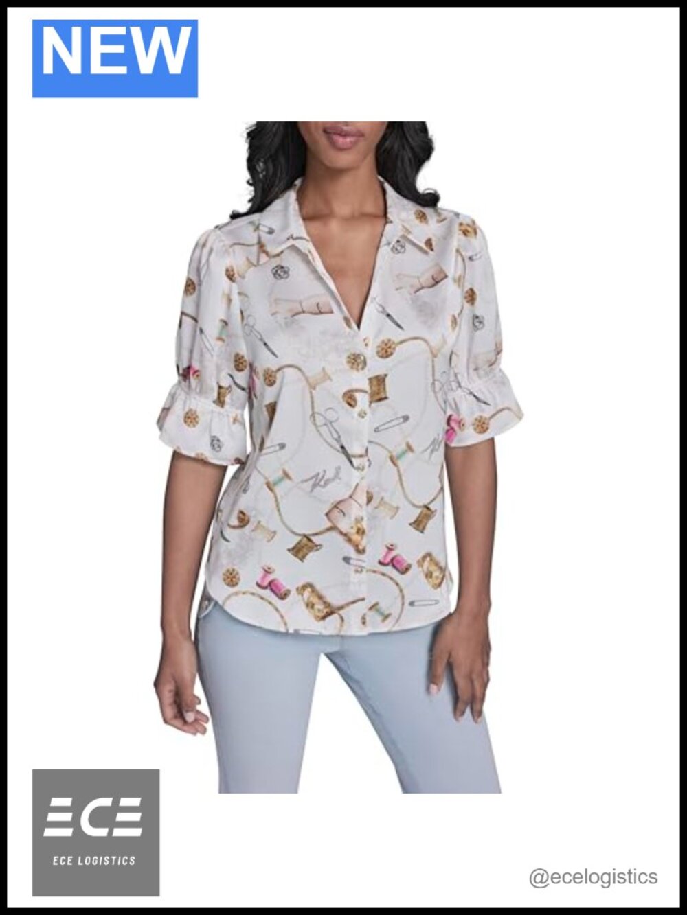 Karl Lagerfeld Ruffle Sleeve Button Down Blouse